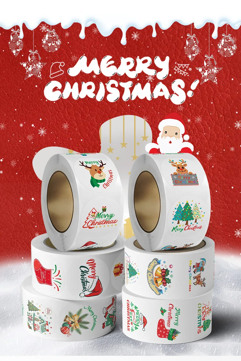 500 Stück Frohe Weihnachten Siegelaufkleber zum Dekorieren von DIY-Geschenken, Backpapier, Umschlägen und Schreibwaren für die Weihnachtsfeier-Dekoration – Detail 2