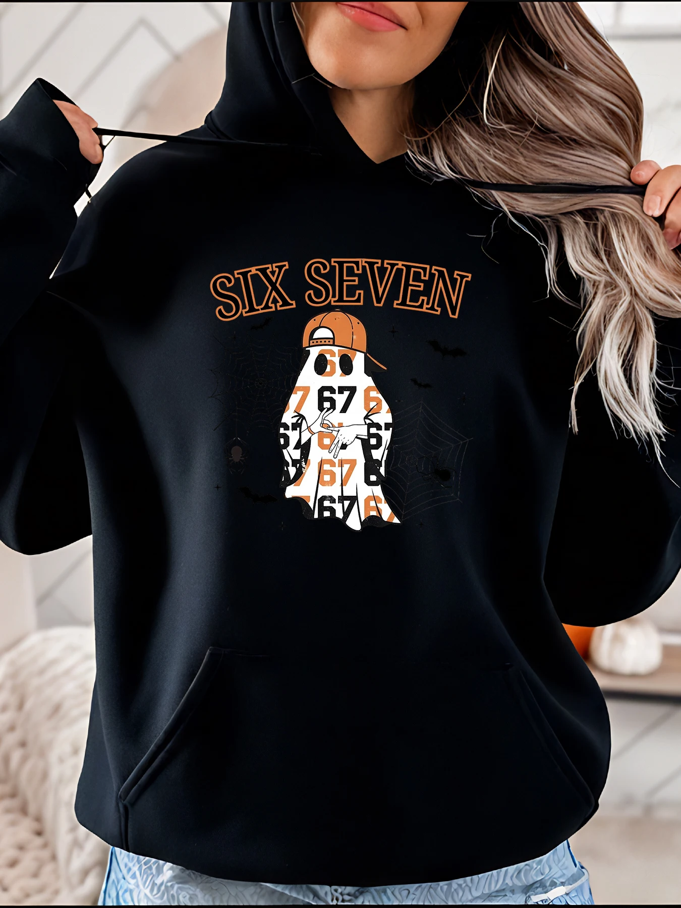 

Толстовка с капюшоном Six Seven Ghost Print, костюм на Хэллоуин, женская повседневная толстовка, осенне-зимний модный наряд
