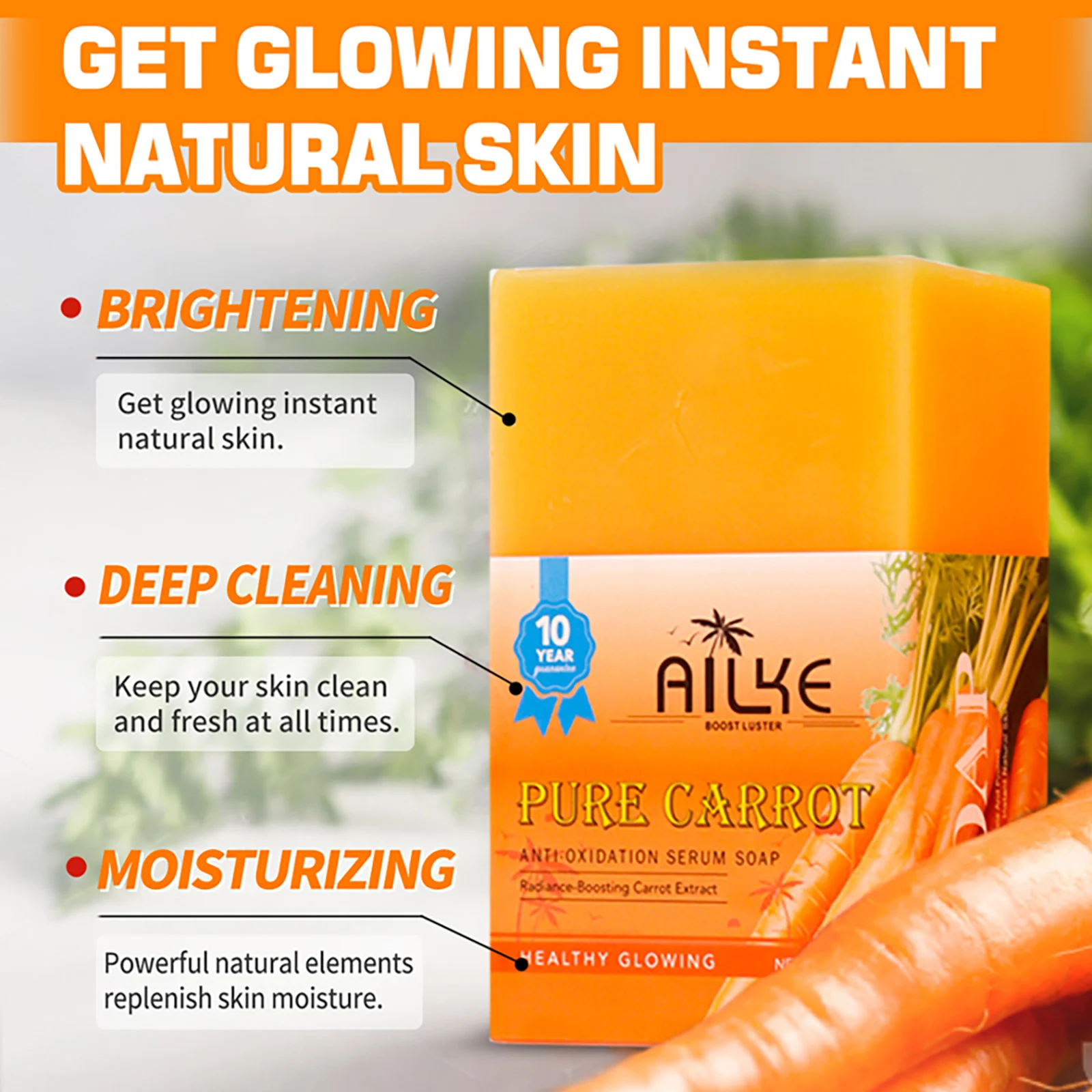 AILKE Natural Carrot Serum Soap, Uneven Skin Tone, Remove Dark Spots, Freckles, Melasma, For Caramel, Black, Dark Skin