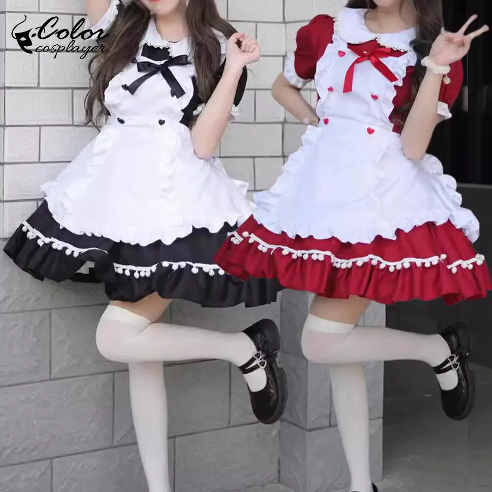 

Color Cosplayer Black Lolita Dresses for Women Maid Dress Japanese Style Cafe Servant Cosplay Costume Red Christmas Clothing