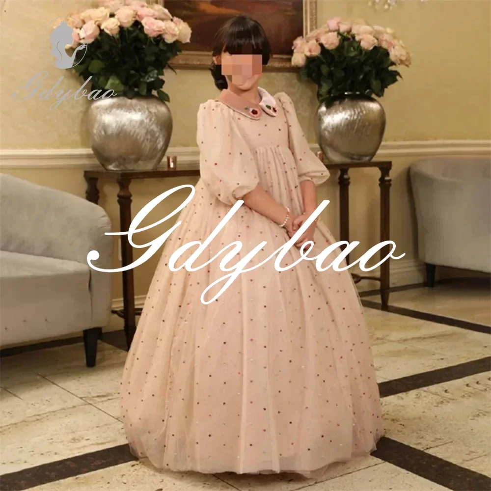 Luxury Pleat Half Sleeve A Line Long Ball Flower Girl Dress Floor Length Elegant Classic First Communion Gown Customized New