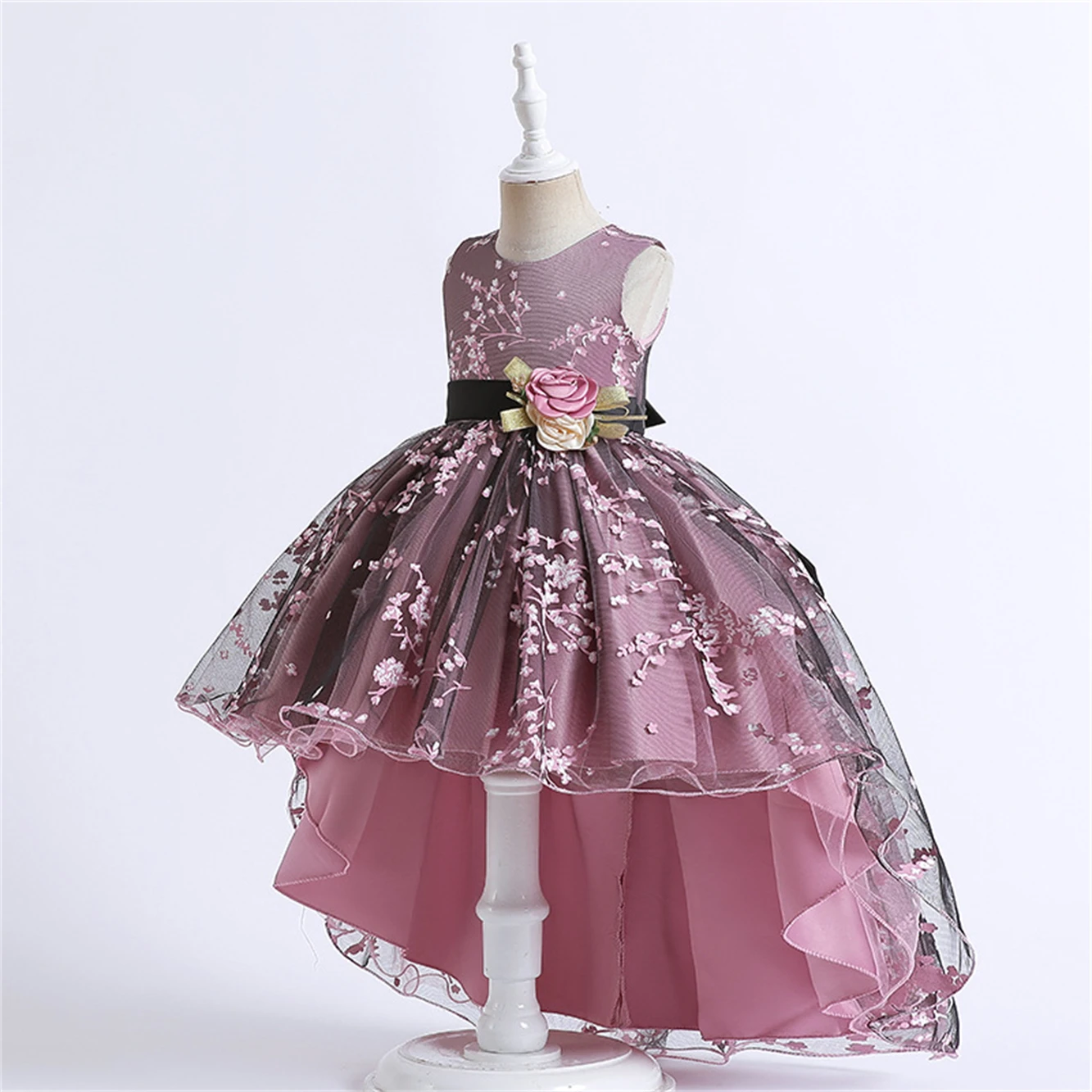 New Children's Mesh Printed Princess Dress Girls Fashion Trailing Evening Dress Show Puffy Dresses