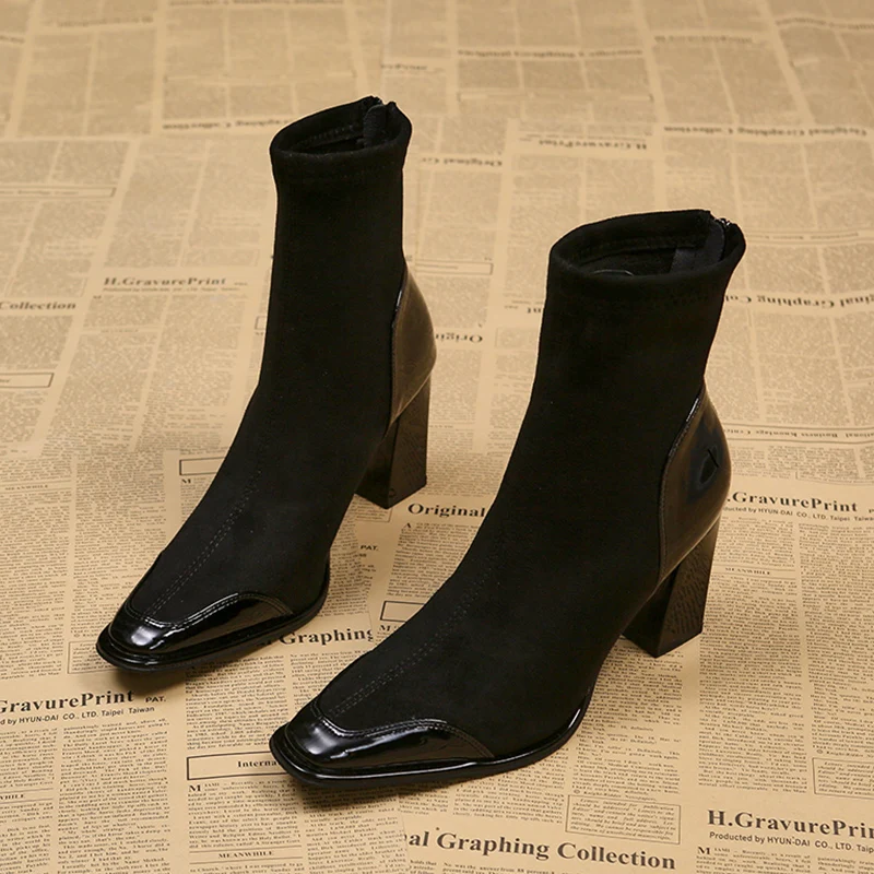 Women's Ankle Boots Elegant High Heels Shoes Fashion Short Boots 2026 Winter Trend Chunky Zip Shoes Luxury Chelsea Botas Woman