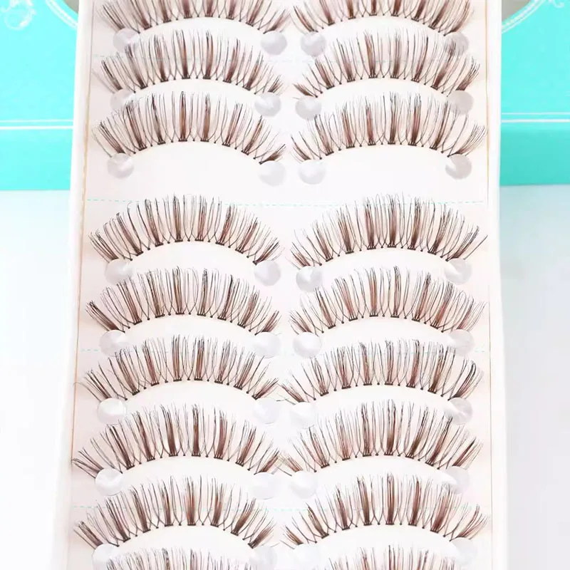 10 Pairs Natural Brown False Eyelashes Japanese Cos Eyelashes Extension Dramatic Fluffy Manga Lashes for Women Diy Makeup Lashes