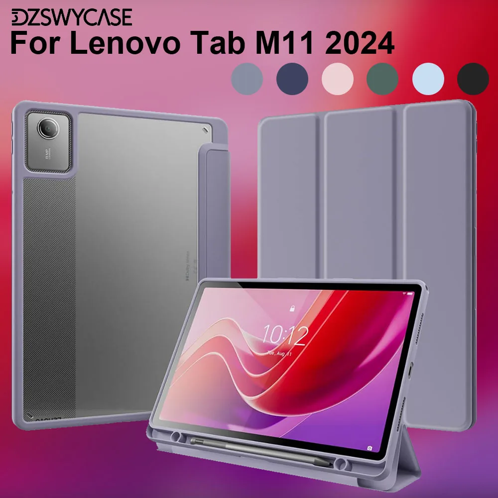 Hülle für Lenovo Tab M11 2024, mit Stifthalter, Schlanke Schutzhülle mit Klarer Transparenter Rückseite, Automatische Aufwach-/Schlaffunktion