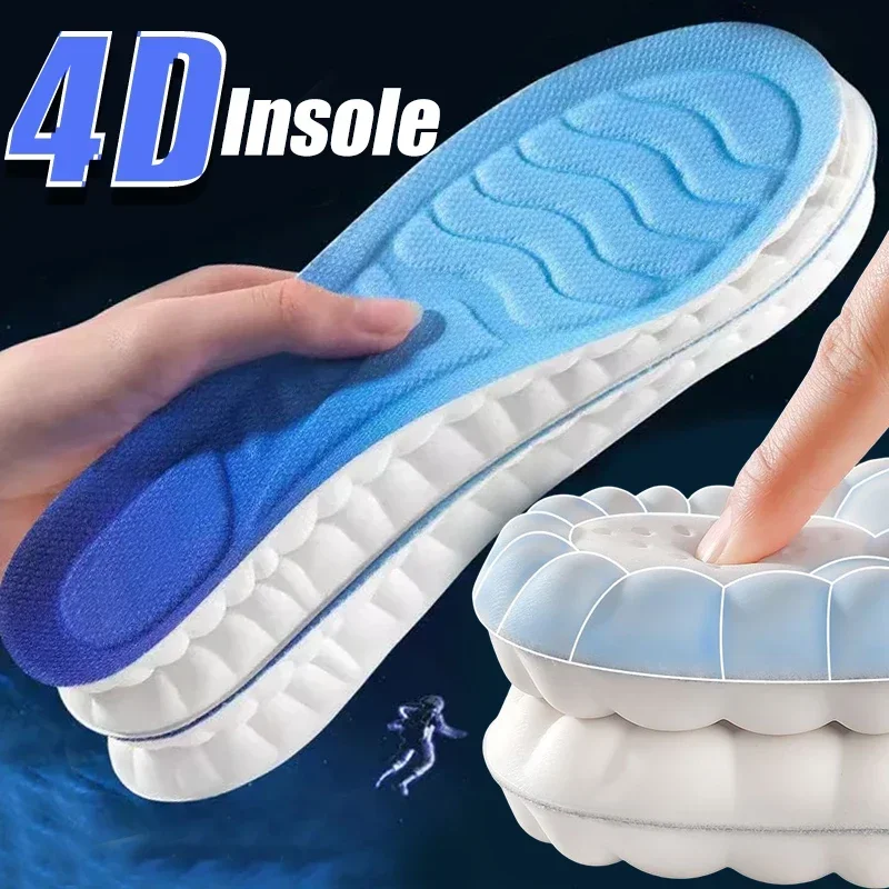 4D Cloud Technology Sports Insoles for Shoes PU Sole Soft Breathable Shock Absorption Cushion Running Orthopedic Care Insoles