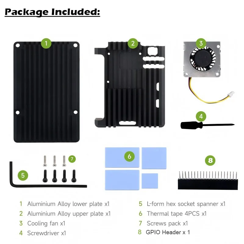 حافظة مدرعة من سبائك الألومنيوم Raspberry Pi 5، حافظة مع مجموعة مروحة + رأس GPIO لـ Raspberry Pi 5 4GB/8GB (مع مروحة تبريد) #6