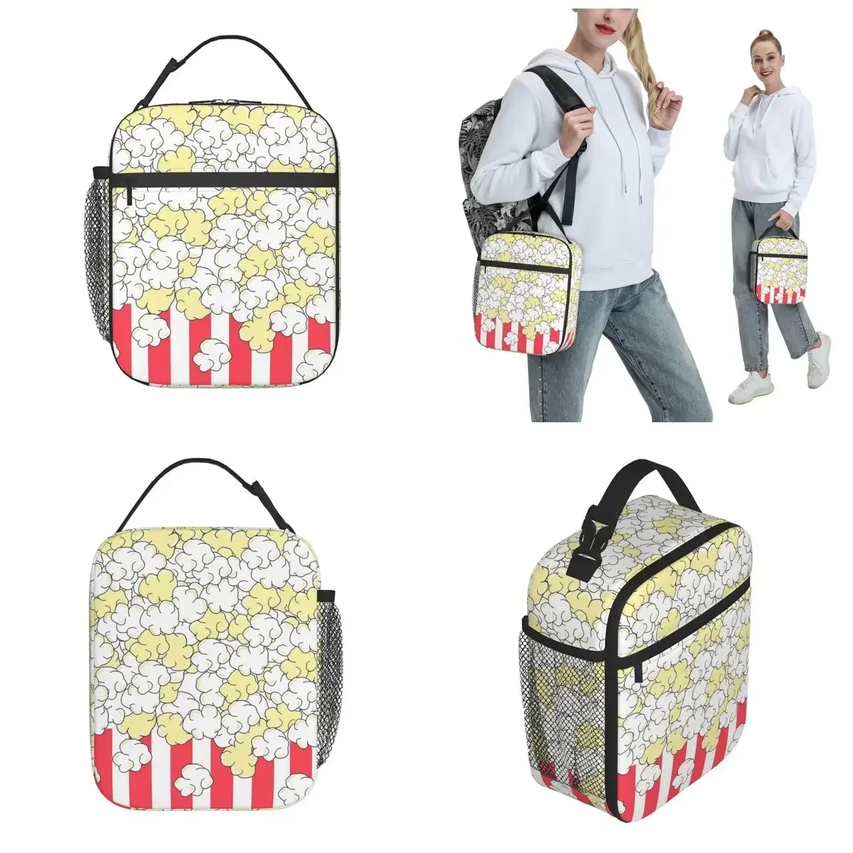 Buttered Popcorn Stripe Merch Insulated Lunch Tote Bag For School Office Food Storage Bag Reusable Thermal Cooler Bento Box