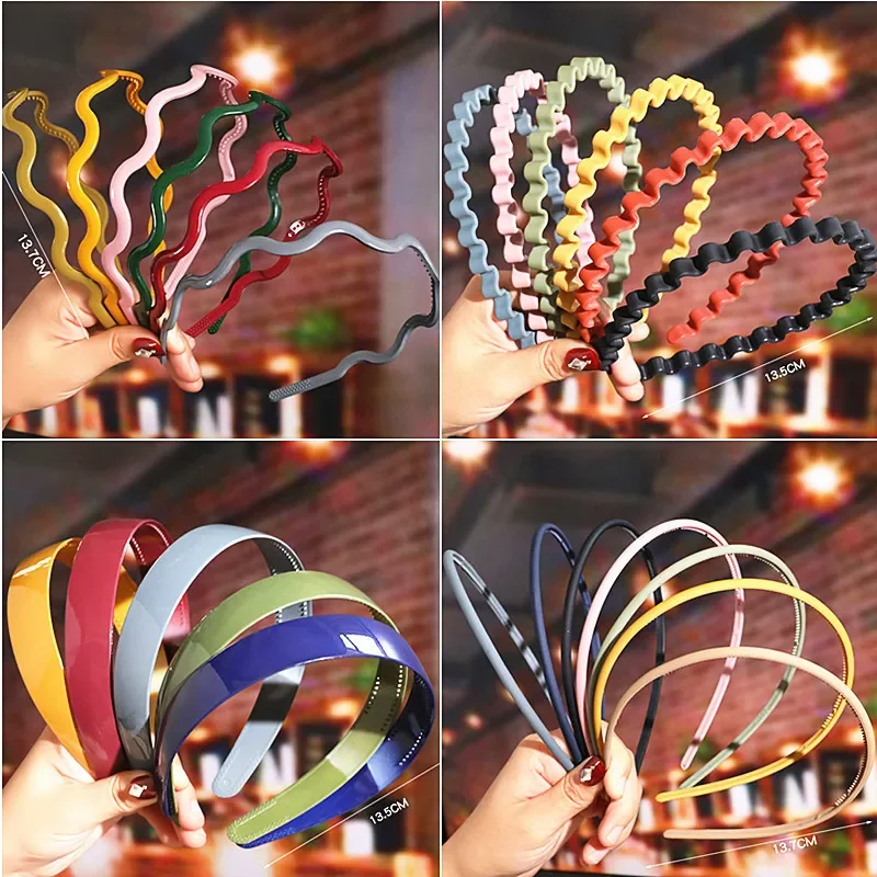 Fashion Solid Color Plastic Non-Slip Headbands Thin Matte Wave Teeth Hairbands for Women Girls Makeup Hair Hoop Hair Accessories