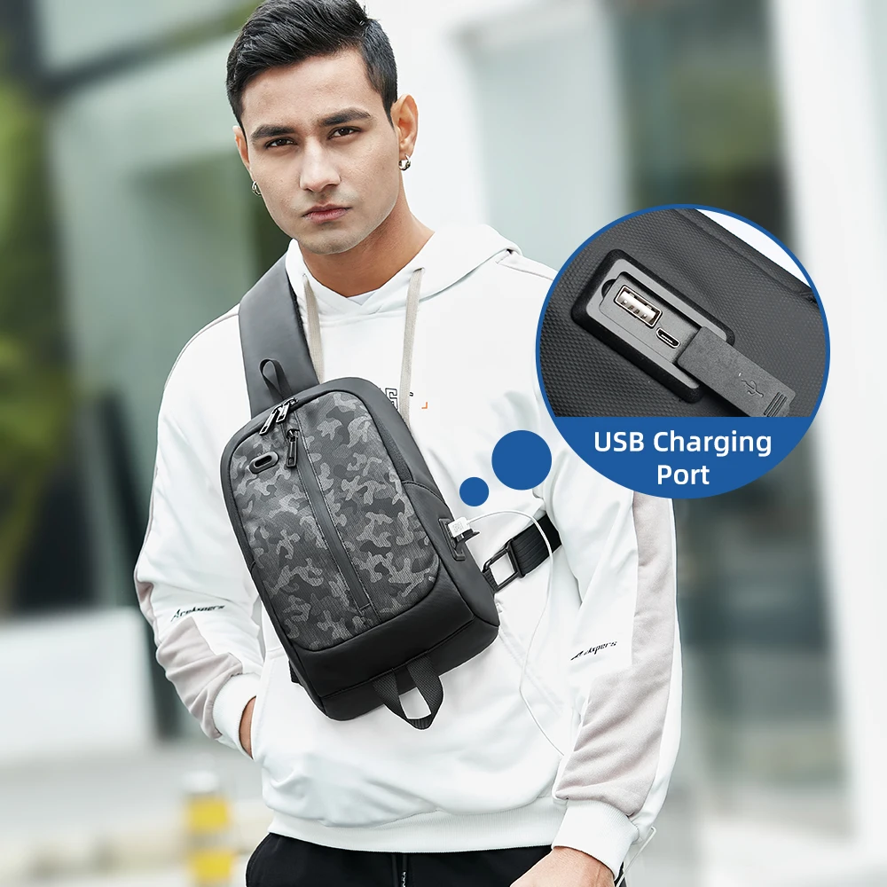 HK New Chest Bag Men Anti-thief Crossbody Bag Waterproof Shoulder Bag With USB Charging Short Trip Travel Pack Bag For Male 7118