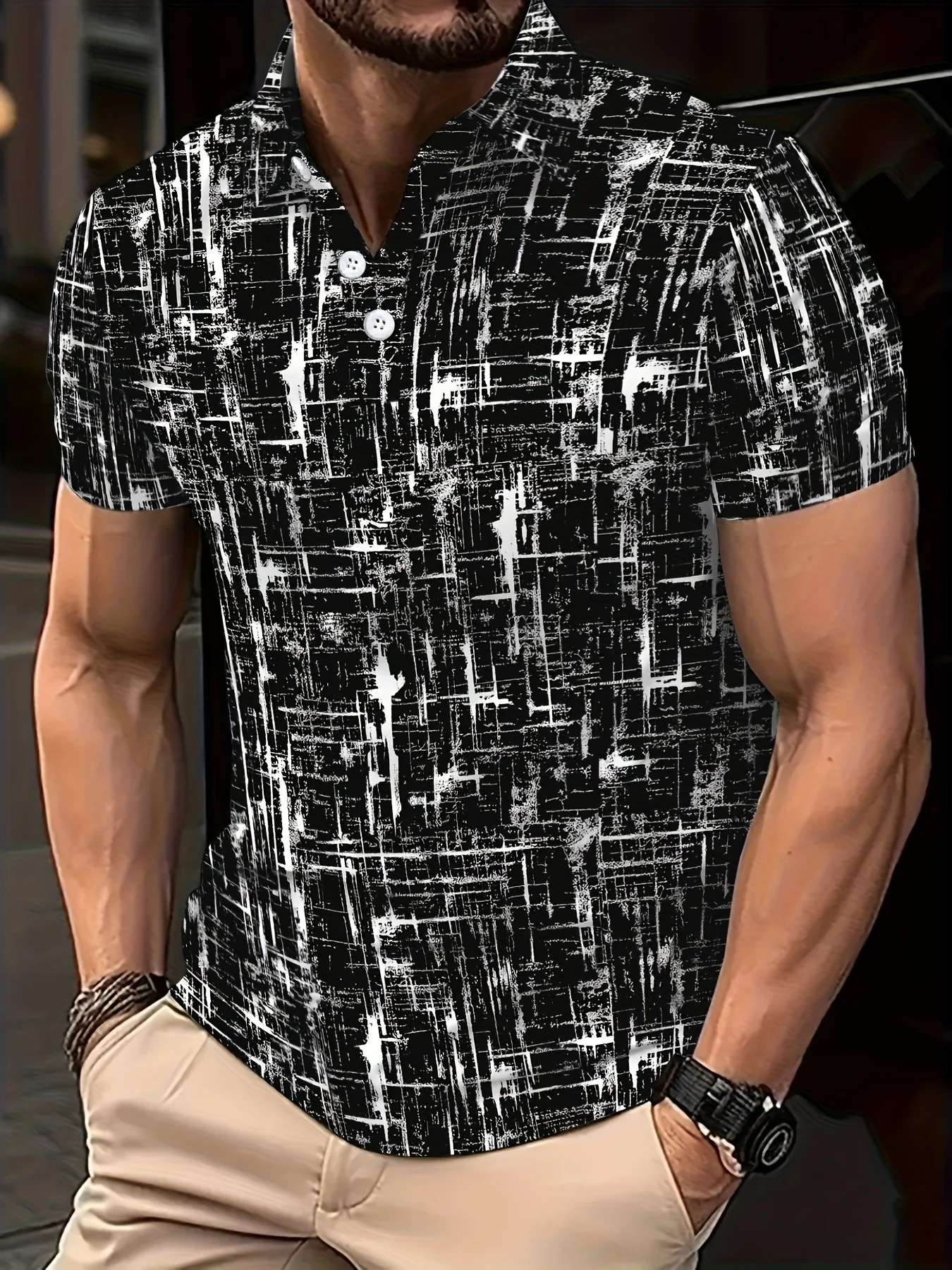 The 2025 summer new men's short-sleeved POLO shirt features a casual fashionable comfortable and soft 3D striped pattern print