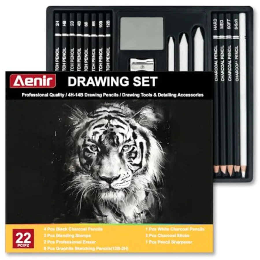 Charcoal Pencils for Drawing, Set of 22, Professional Drawing Sketch Pencils, Charcoal Art Supplies for Sketching, Shading, Art