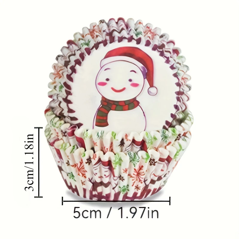 100Pcs Christmas Cupcake Paper Cups Muffin Cupcake Liners Santa Christmas Tree Pattern Merry Cake Mold Baking Party Decorations