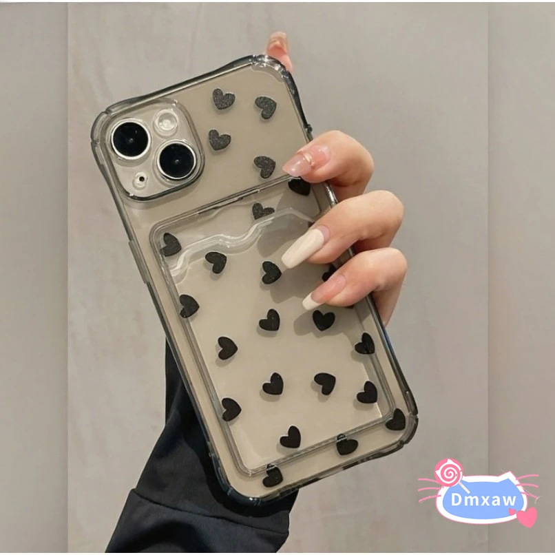 For Samsung Galaxy A23 M23 A03 Core A03S A30 A20 M10S A22 M22 F22 M32 M40S A21S Phone Case Card Holder Black Love Heart Cover