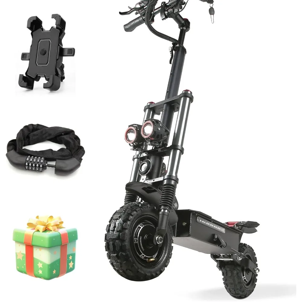 Electric Scooter High Power Dual Drive 5600W Motor Up to 50 MPH and 60 Miles Range 11 Inch Tubeless Off Road Tires with Seat