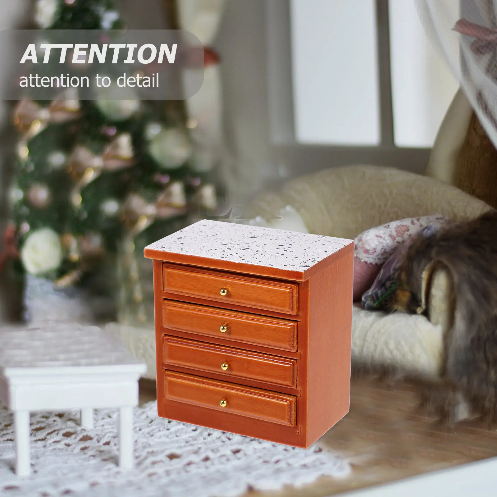 Handcrafted Miniature Bedside Cabinet with Authentic Details Suitable for Dollhouse Bedrooms Living Rooms Mini House Interior