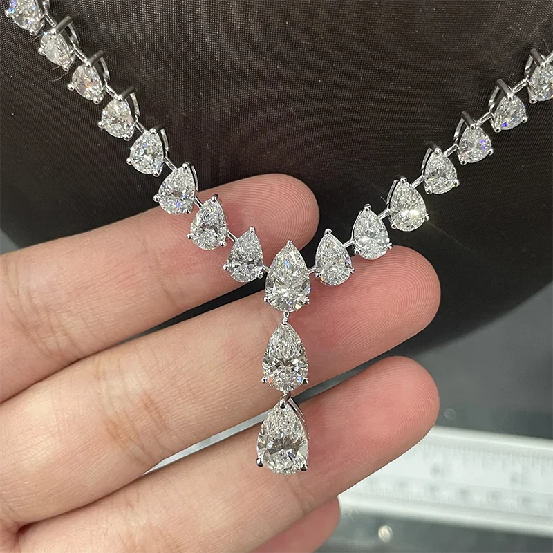 36.6Ctw Necklace Pear Cut E / VS1 Lab Grown Diamond CVD HPHT IGI Certificate Luxurious Full Diamonds 14K Gold Necklace