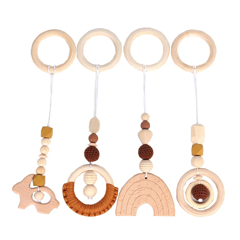 1pc Wooden Pacifier Clips Baby Safe Teething Chain Infant Cotton Thread Wooden Beads Teether Holder Children Gym Rack Hangings