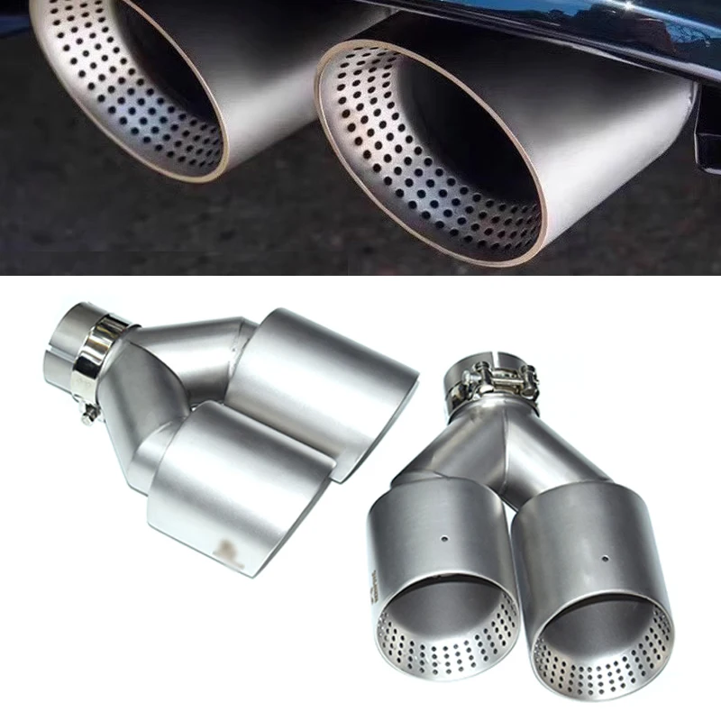 

1Pcs Double Matte Stainless Steel Car Muffler Tip Exhaust Tip System Pipe Universal Exhaust Tip 60MM 63mm GTI MK7 Golf7 Nozzle