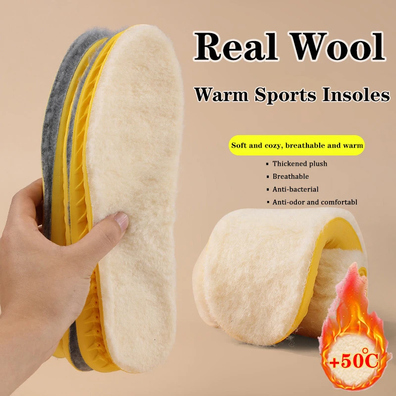 Lambswool Insoles Real Wool Self Heated Thermal Warm Shoes Pad Winter Thickened Plush Anti-bacterial Anti-odor Soft Feet Insoles