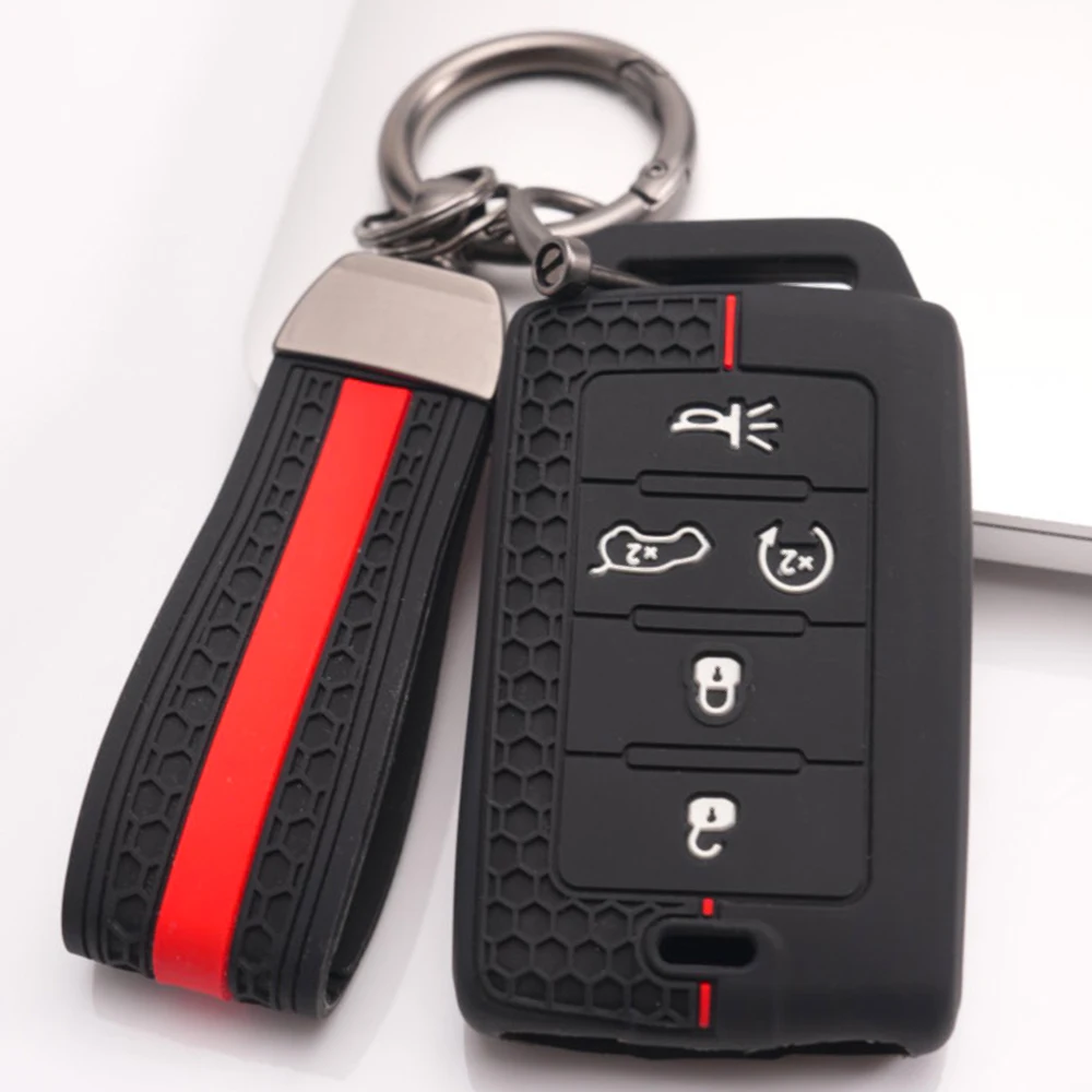 Silicone Key Cover With Keychain For Jeep Grand Cherokee Wrangler Compass Patriot Cherokee Renegade Commander Gladiator Liberty