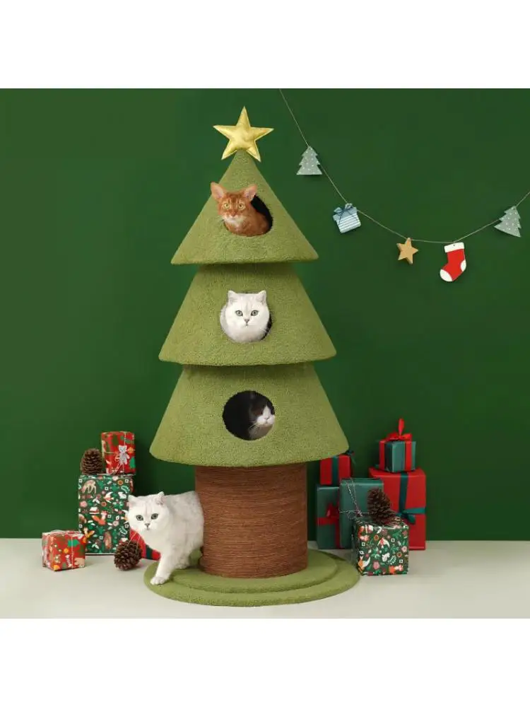 Christmas Tree Cat Climbing Frame, Grinding Claw Toy with Cat Litter, Climbing Column, Scratching Board, Climbing Supplies