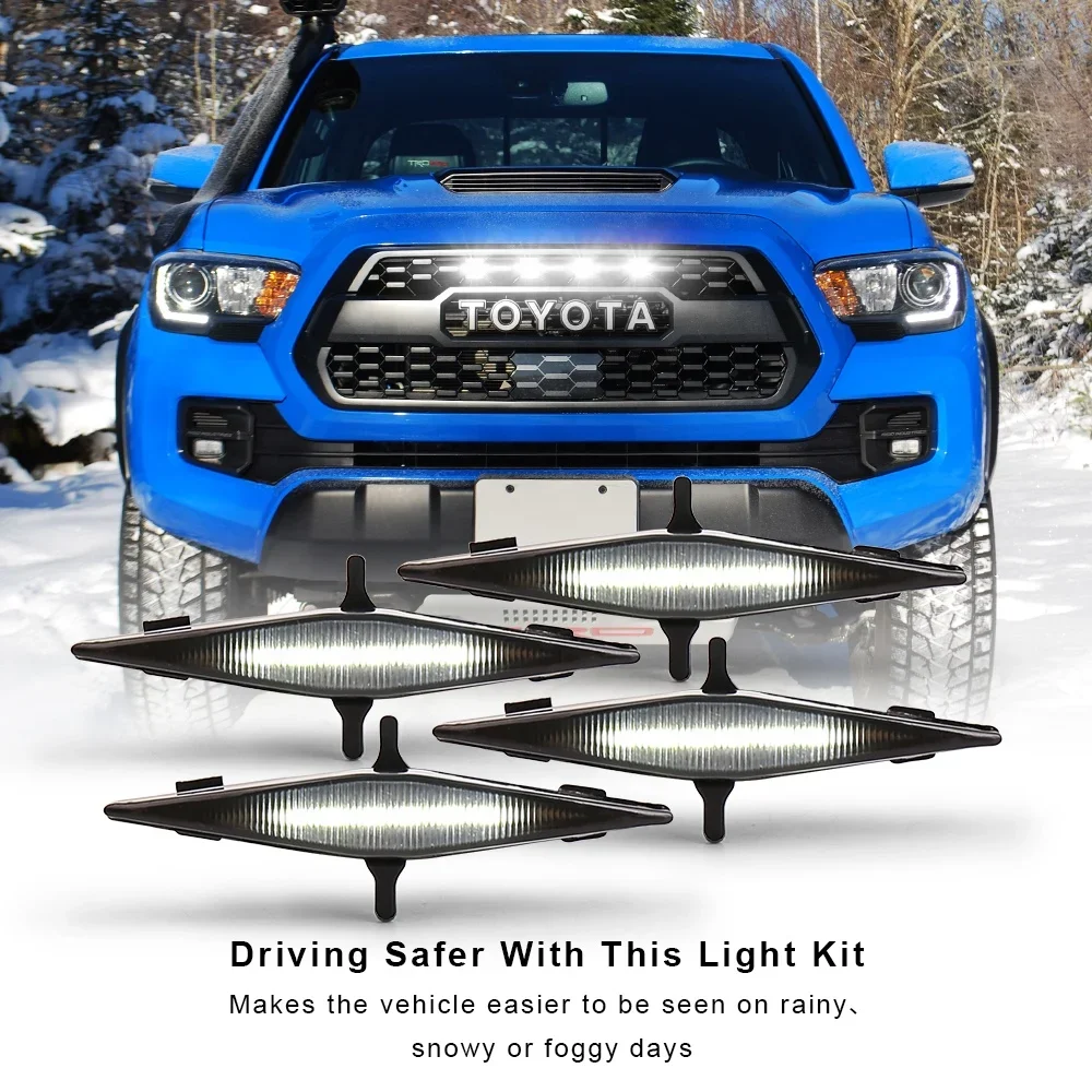 Ovovos lampu Gril Mobil LED 4 buah, lampu Grille bentuk berlian untuk Toyota 4Runner TRD Pro