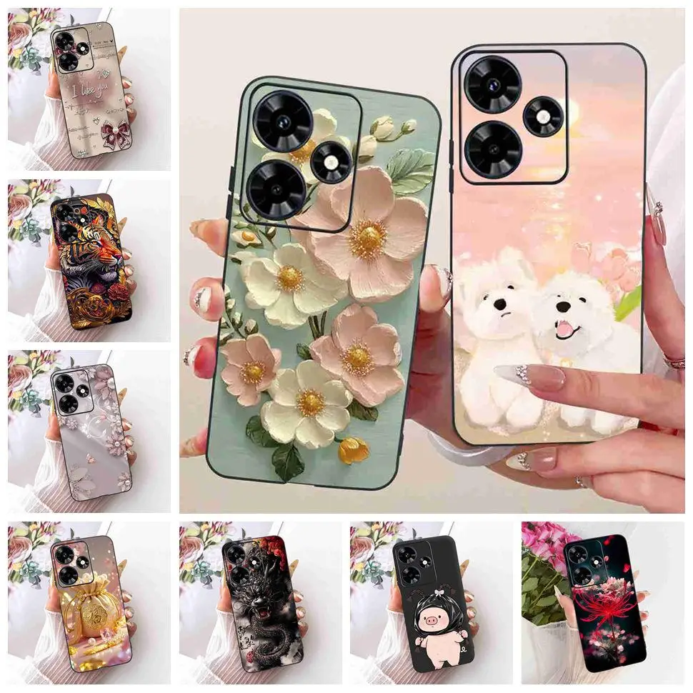 For Infinix Hot 30 4G X6831 Case Latest Design Flowers Silicone TPU Black Cover For Infinix Hot30 4G 6.78" Shockproof Shell