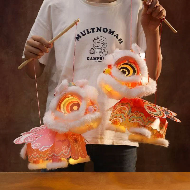 2026 Chinese New Year Lion Dance Lantern Waterproof Ancient Handmade Lantern DIY Material Package With Tassel Luminous Lantern