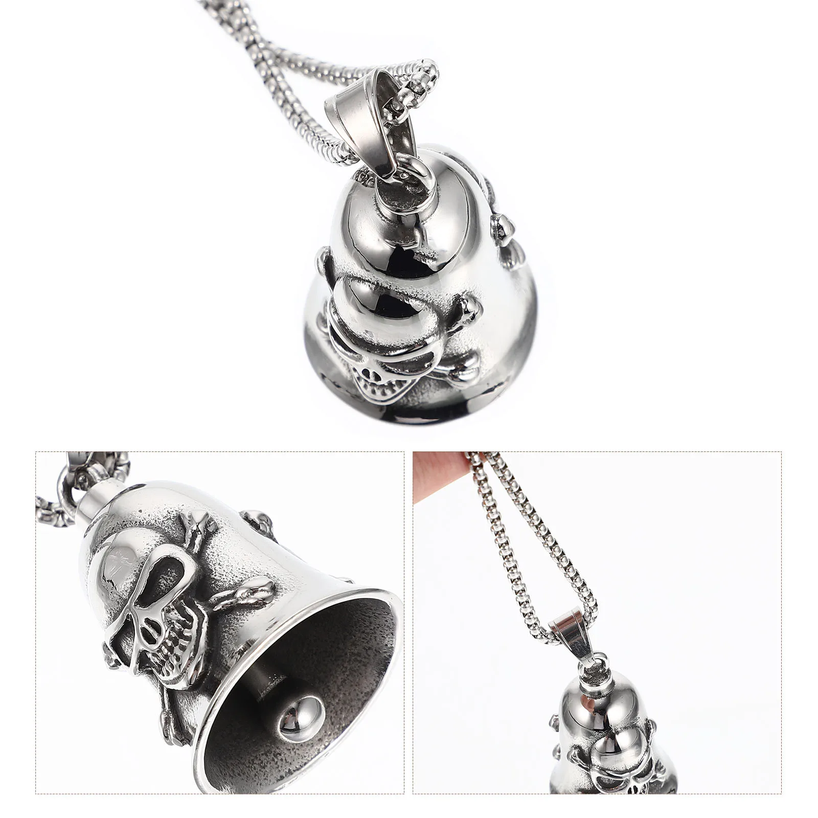 

Retro Titanium Steel Necklace Bell Pendant Durable Chain Men Jewelry Vintage Style Craft Making Decorative Gift