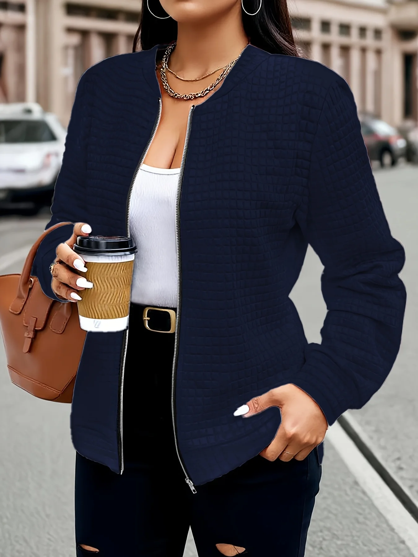 Damen-Steppjacke in Übergröße mit Reißverschluss, stilvolle Freizeitjacke für ganzjährigen Komfort – Detail 16