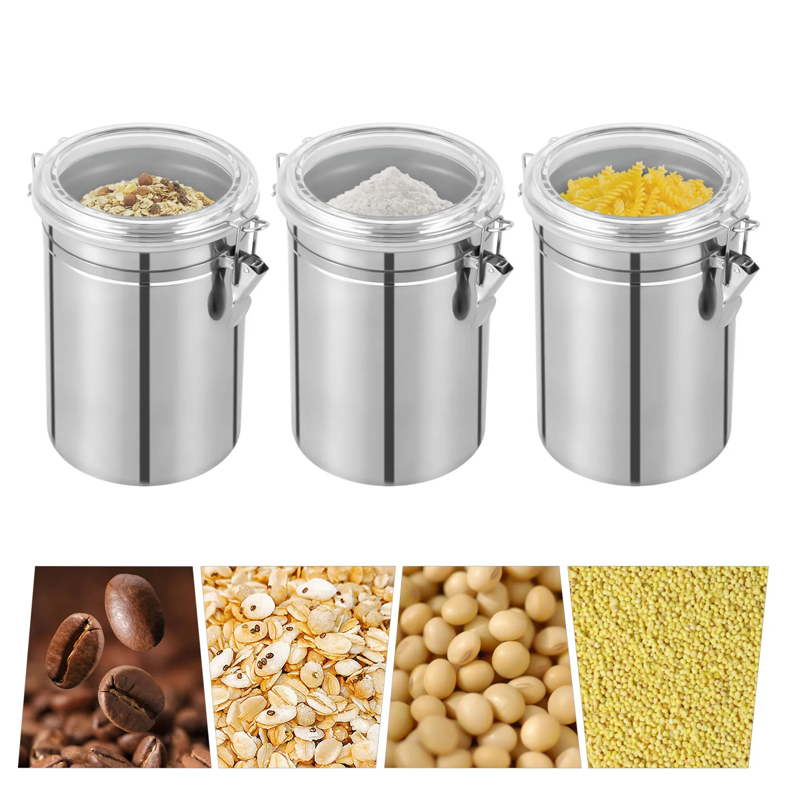 3Pcs 1800ml Stainless Steel Canister Set Food Sugar Coffee Tea Storage Container,  Airtight Food Storage Jars 1800ml