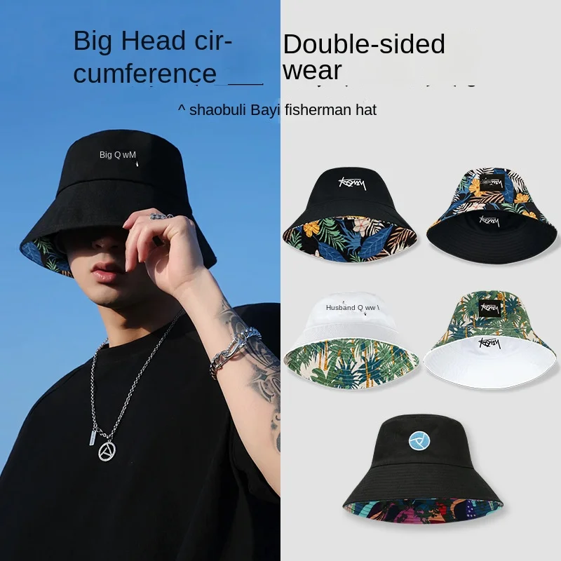 

Big Head Fisherman Hat Male Reversible Hawaii Korean Autumn Caps Plus Size Casual Panama Bob Hip Hop Bucket Hat