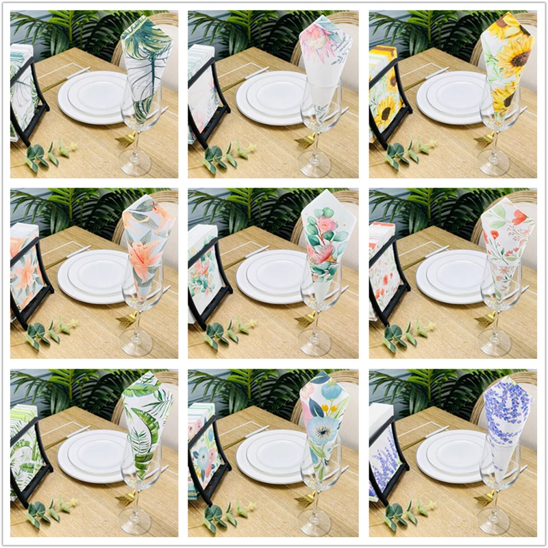 50Pcs 2Ply High Quality Eco-Friendly Soft Square Cocktail Tissue Paper Leaf Print Disposable Party Decor Colorful Napkins