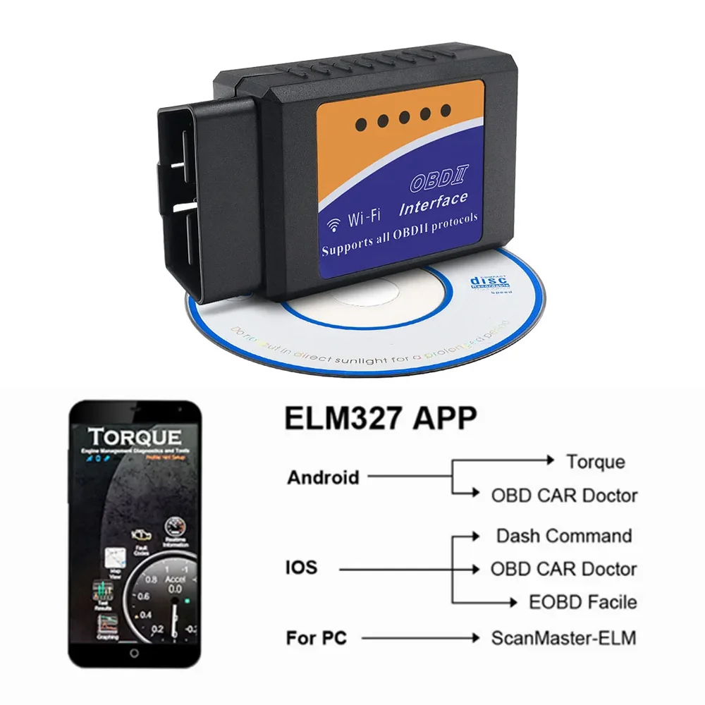 

25K80 ELM327 OBD2 Car Diagnostic Tool WIFI ELM 327 V1.5 Code Reader for IOS Android PC BT ELM327 V1.5 OBD II Scanner Car Tools