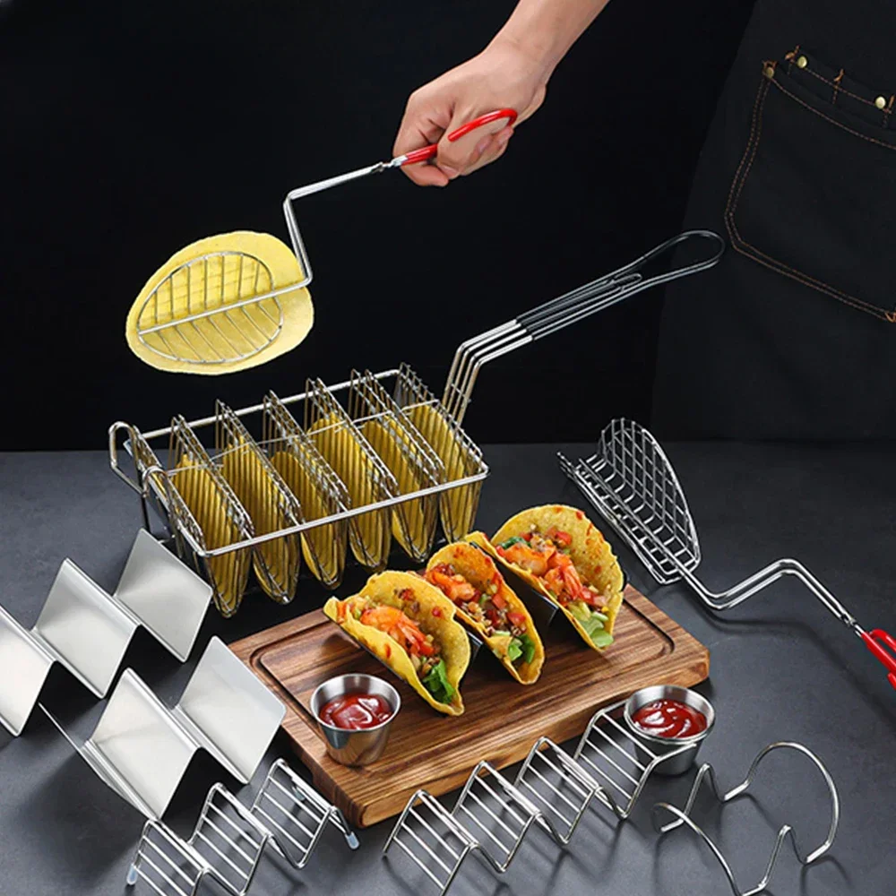 

Hot Sell Stainless Steel Mexico Taco Basket for Deep Fryer,Holds 4/6 Shells，Home Use