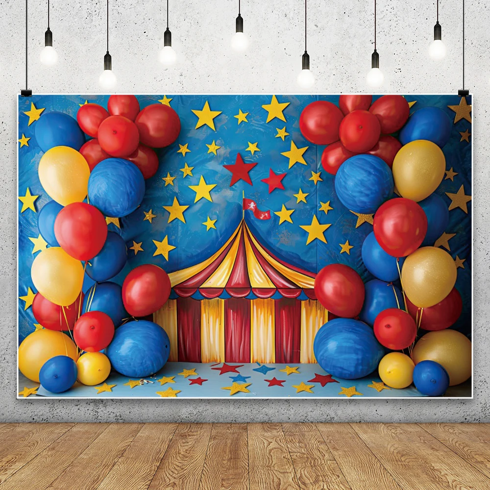 

Red Circus Carnival Backdrop Balloon Star Birthday Party Photography Background Newborn Baby Shower Cake Table Decorations