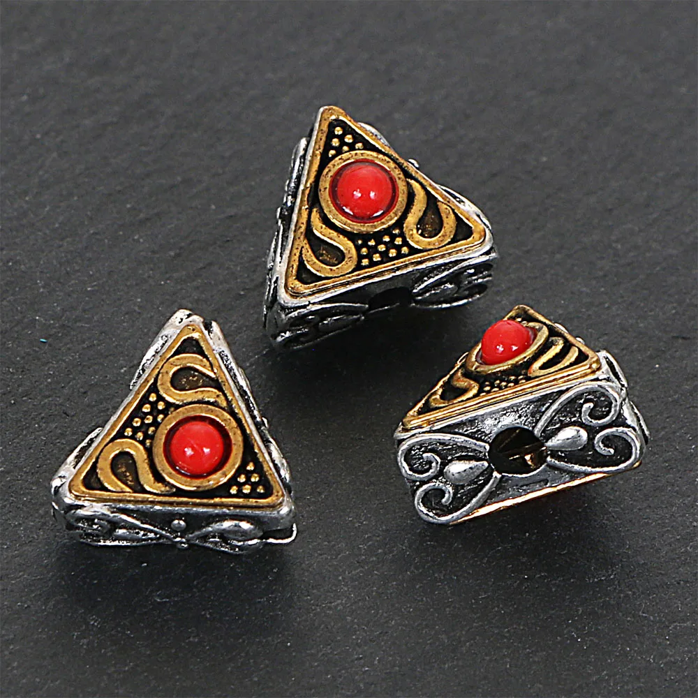 5Pcs 12x10MM Vintage Antique Golden Silver Plated Cast Metal Triangle Spacers Charms Beads For Diy Jewelry Making