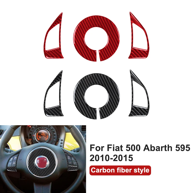 لشركة فيات 500 أبارث 595 2010-2015 عجلة توجيه سيارة غطاء أزرار ملصق مزخرفة الكربون نمط تعديل الملحقات
