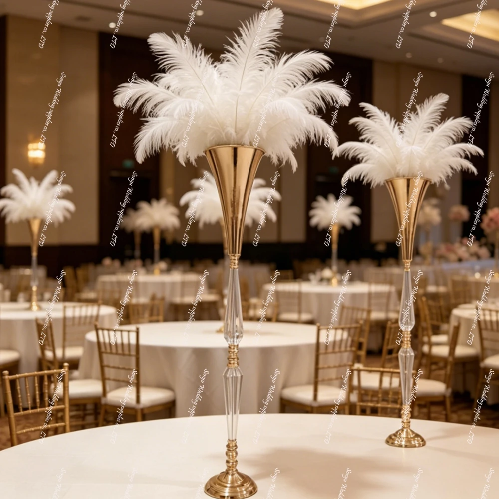 4/8/10pcs)50-100cm) Acrylic Feather Iron Stand Decor Table crystal vase Centerpiece for Wedding Events