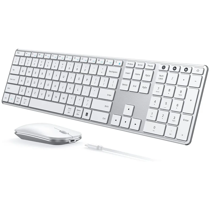 

Bluetooth Wireless Keyboard and Mouse Combo Multi-Device Rechargeable Slim Keyboards and Mice for Win MacBook Pro Air