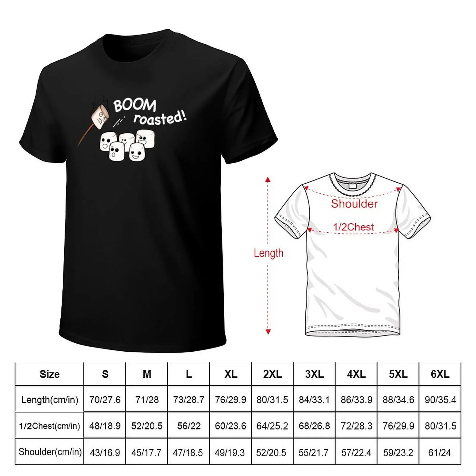 Boom! Roasted! Cute Marshmallows - white text T-Shirt Casual Simple Design Short Sleeve Shirt