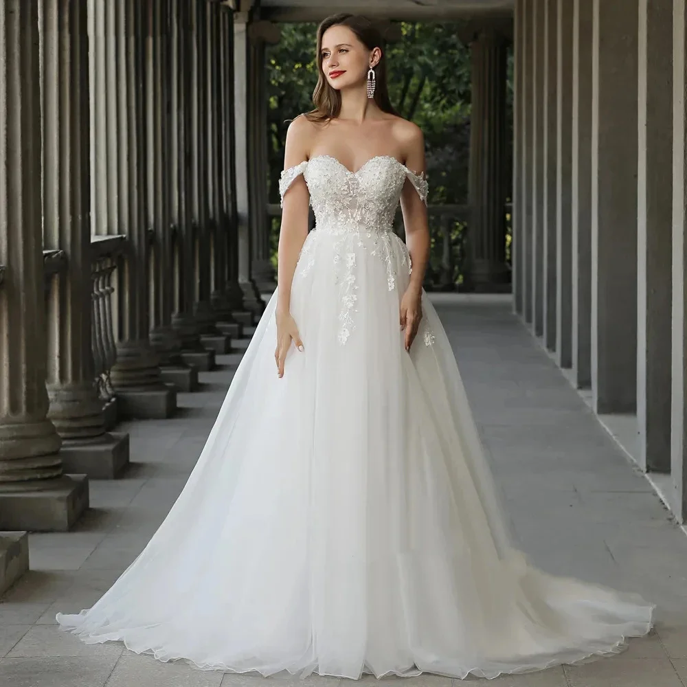 Robes de mariée A-ligne simples chérie de luxe pour femmes, patients, tout ce qui est Off initié, robe en tulle à fermeture éclair, éducatif, 2024