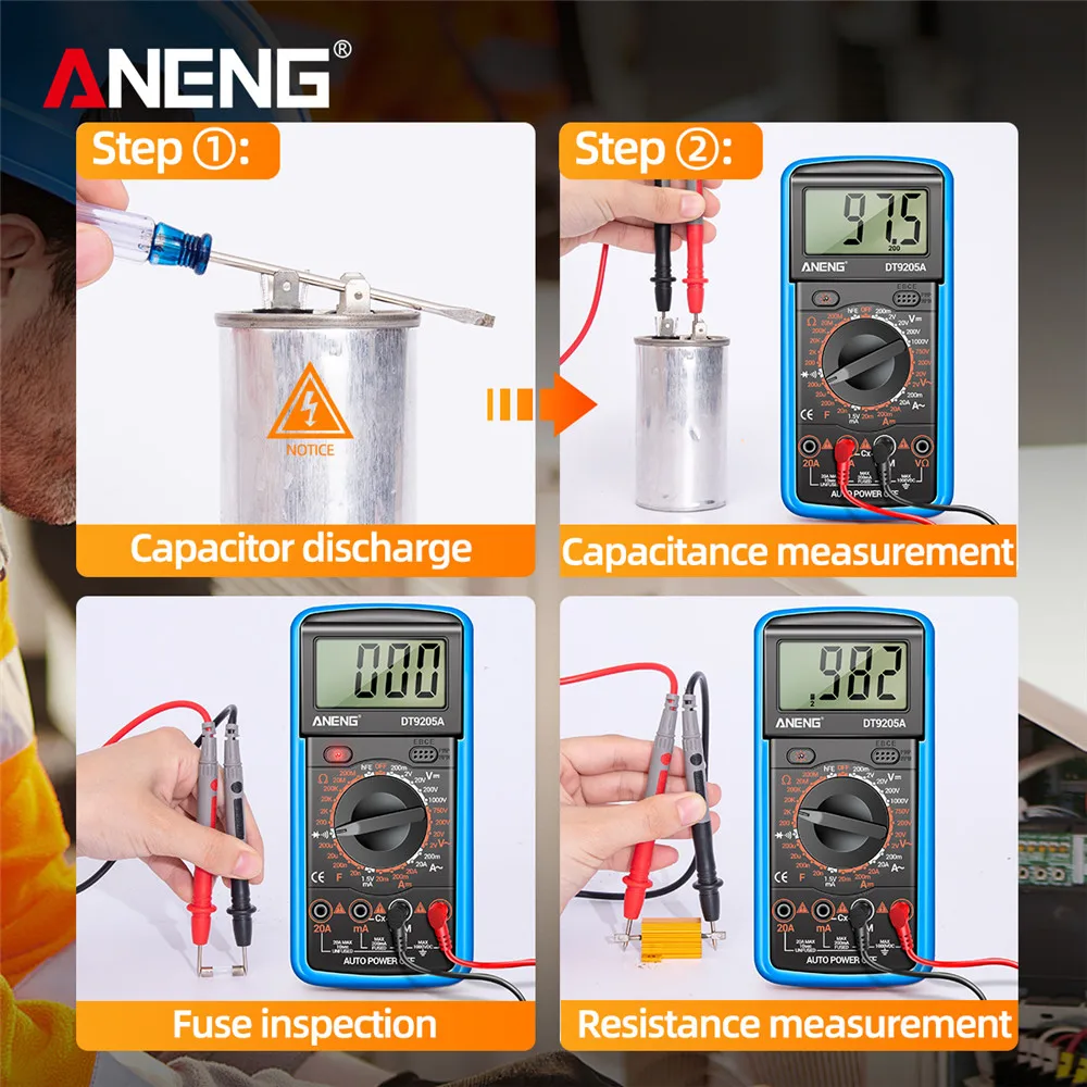 Professioneller Multimeter-Tester ANENG 1999, zählt digital DT9205A-12 AC-Spannungssonden, hochpräzise Elektriker-Mechaniker-Werkzeuge