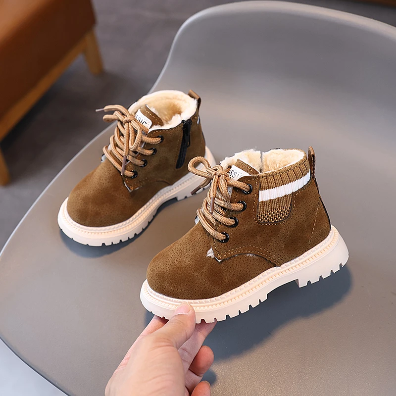 

Children's Ankle for Little Kids Toddlers Snow Boots Vintage Warm Cotton Short Boys Girls Fashion Winter Zip