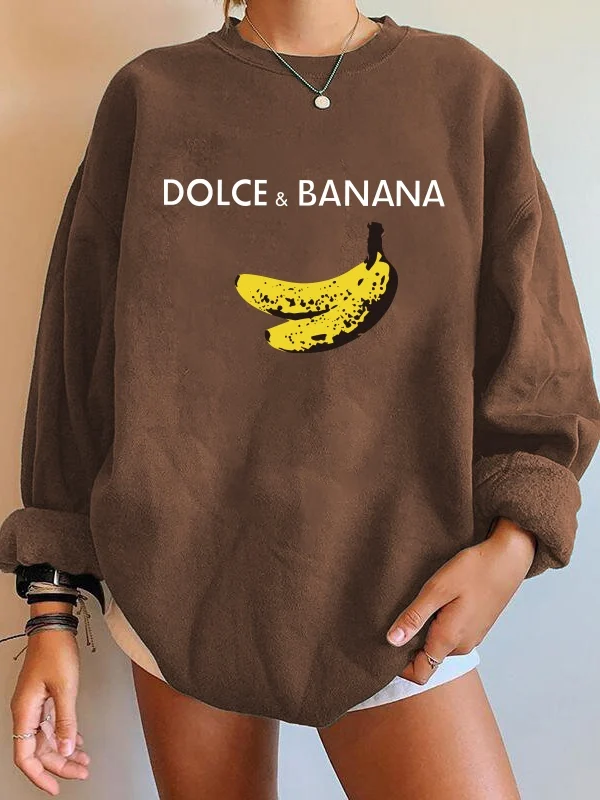 

Dolcebanana Print Women's Streetwear Sweatirt round Ne Large Size Faionable Casual Outerwear for Pear aped Women
