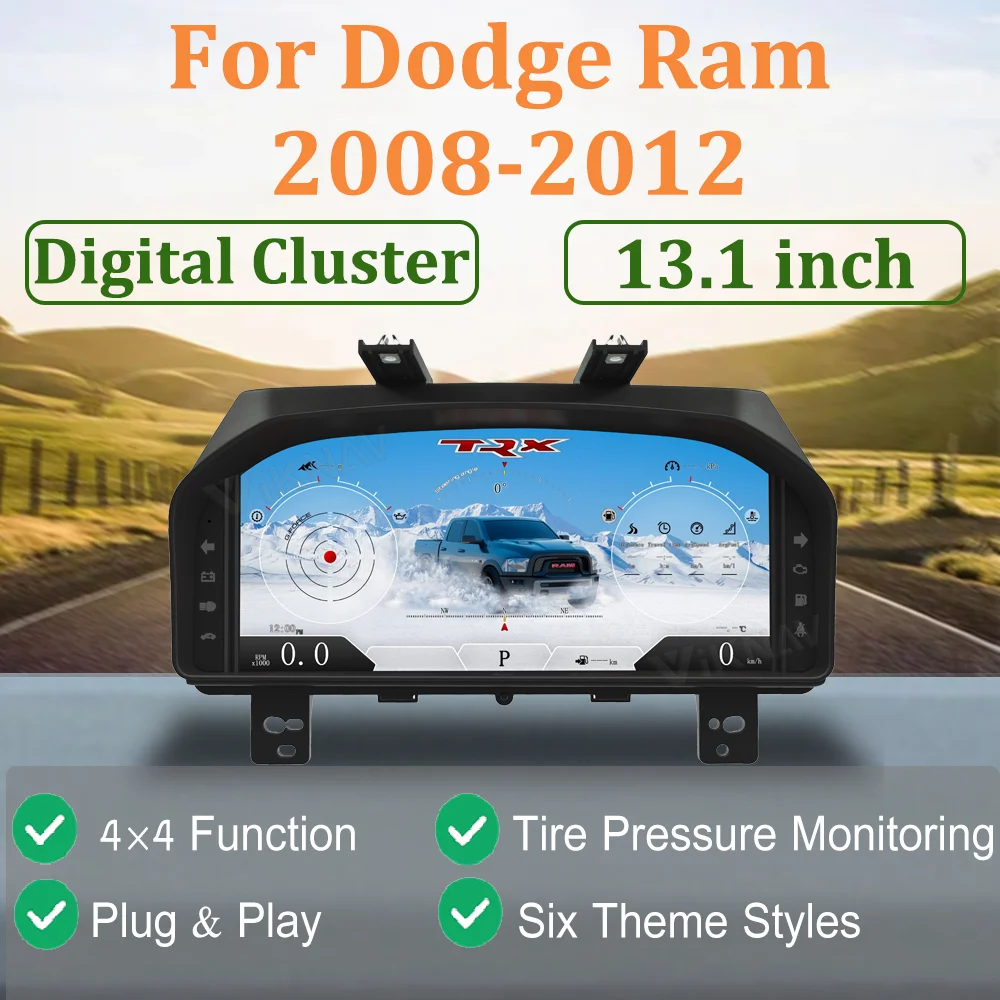 13.1 Inch Screen Digital Cluster For Dodge Ram 2008-2012 Dashboard Instrument Car Player Speed Meter Linux System Car Radio