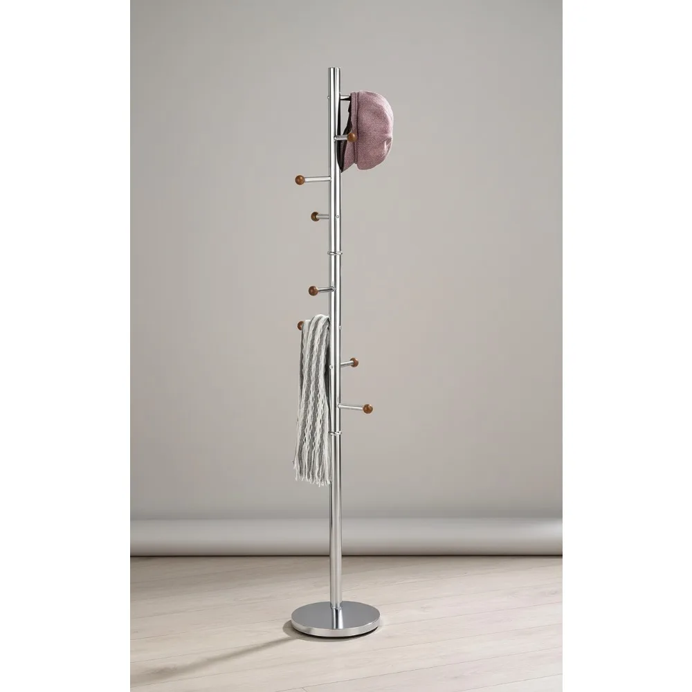 

Modern Chrome Coat Rack with 8 Multi-Direction Hooks - Space-Saving Wall Mounted Hat Stand for Home Entryway Organization