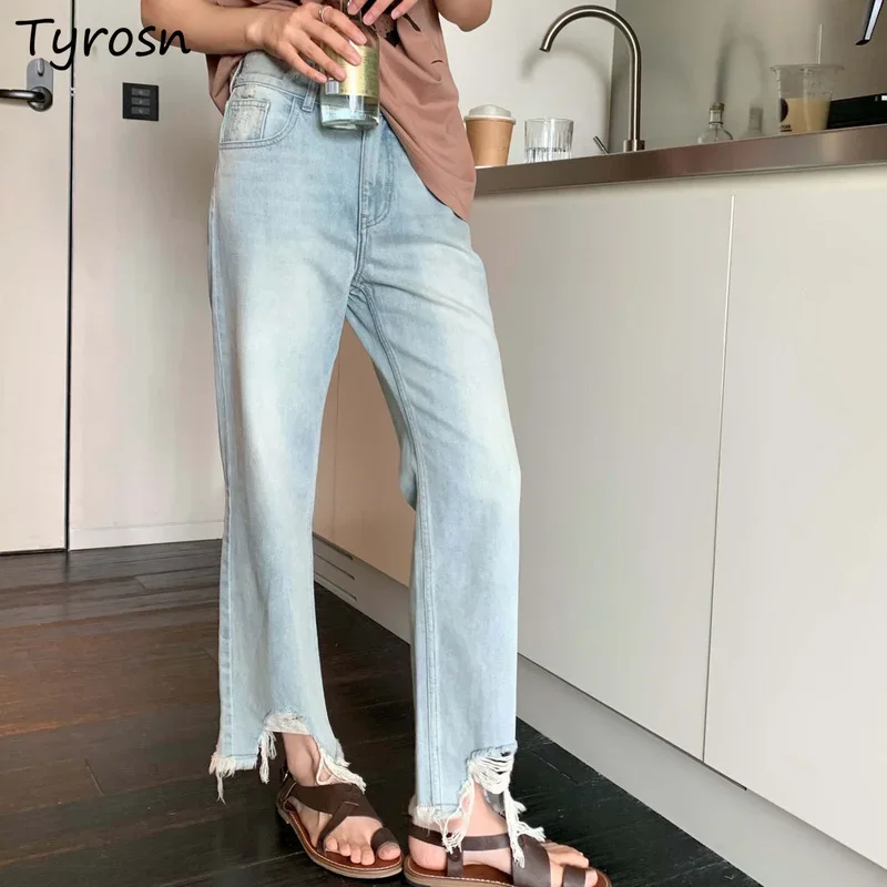 Jeans alla caviglia Donna All-match Vintage Design a vita alta Harajuku Estate Moda coreana Hip Hop Streetwear Chic Semplice Lady