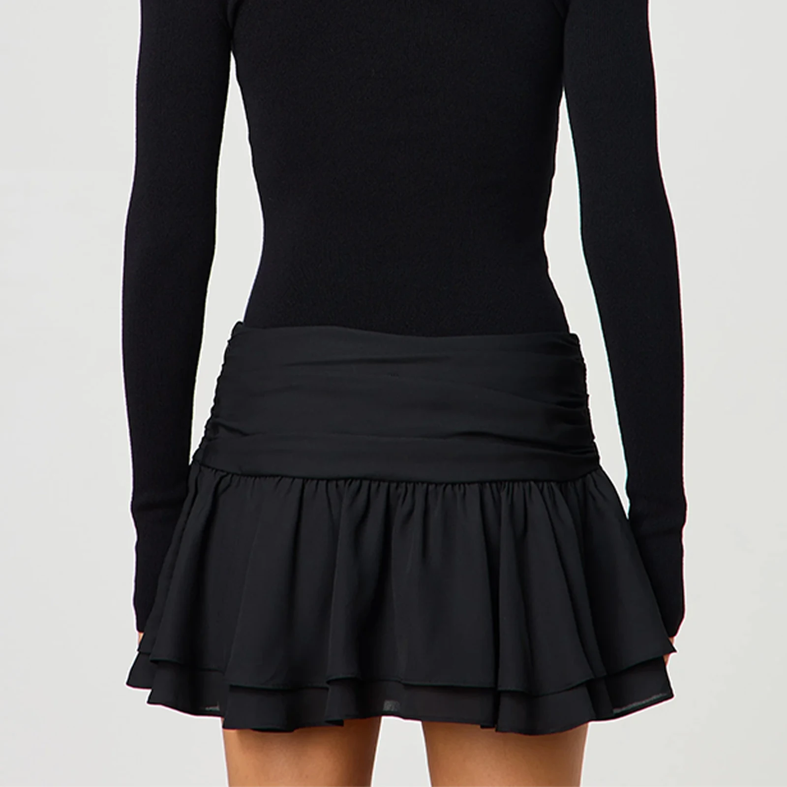 Women Mini Ruffle Skirt Solid Ruched Low Rise A-Line Layered Skirt For Beach Vacation Summer Party Daily Wear Streetwear